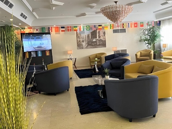 Lounge area with black chairs Hotel Rooms In Jeddah