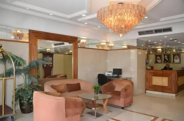 Guest seating area in lobby Jeddah Rooms